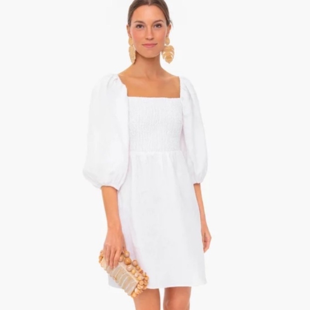 Tuckernuck || Annie Smocked Mini Dress Linen White‎ Small